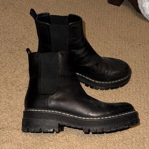 Marc Fisher Black Leather Chelsea Boots with Lug Sole